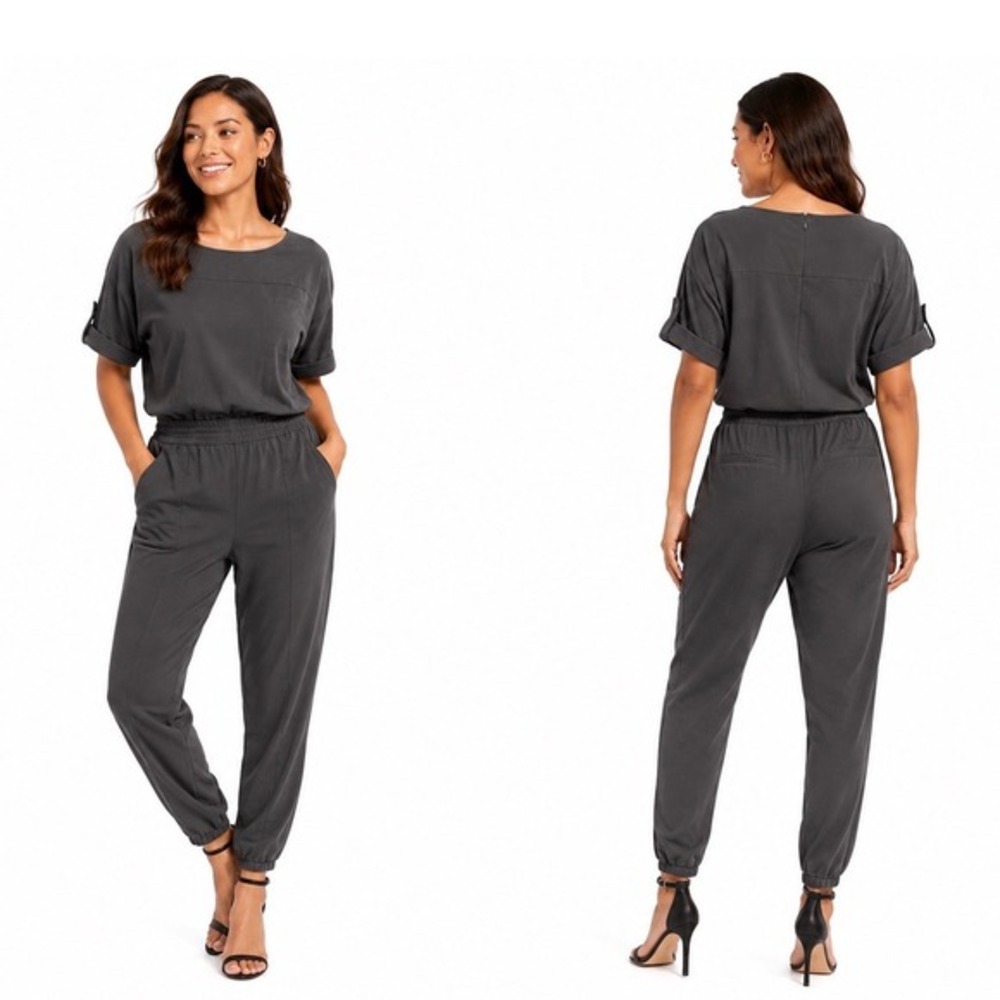 LOFT Gray Short Sleeve Utility Jumpsuit Jogger Leg 8 Travel Chic Resort 74-26